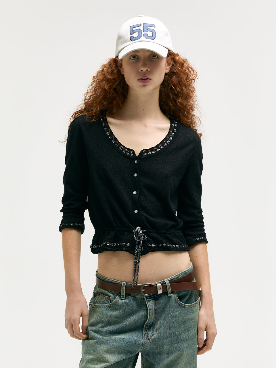 PEARL STRING BOLERO CARDIGAN_black