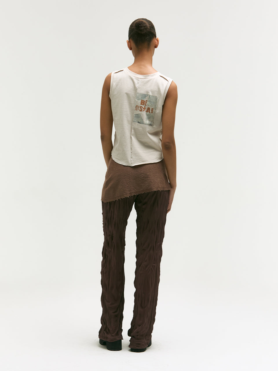 WRINKLE LAYERED SKIRT PANTS_brown
