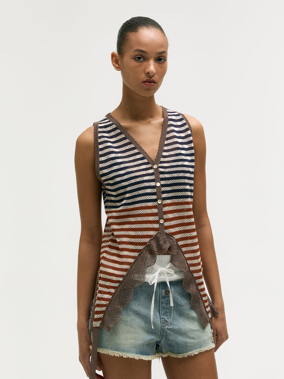 TAIL STRIPE KNIT VEST_grey
