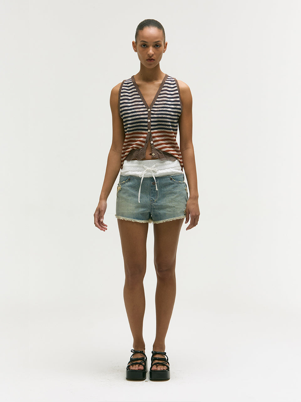 TAIL STRIPE KNIT VEST_grey