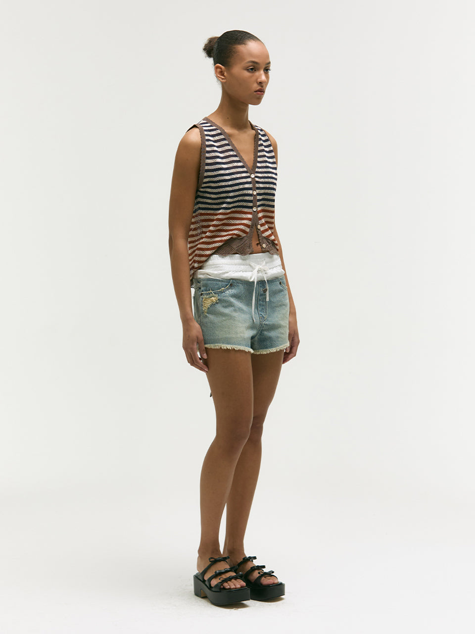 TAIL STRIPE KNIT VEST_grey