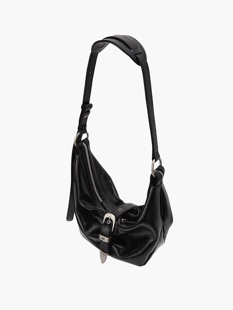 BELTED HOBO MEDIUM_black glossy plain