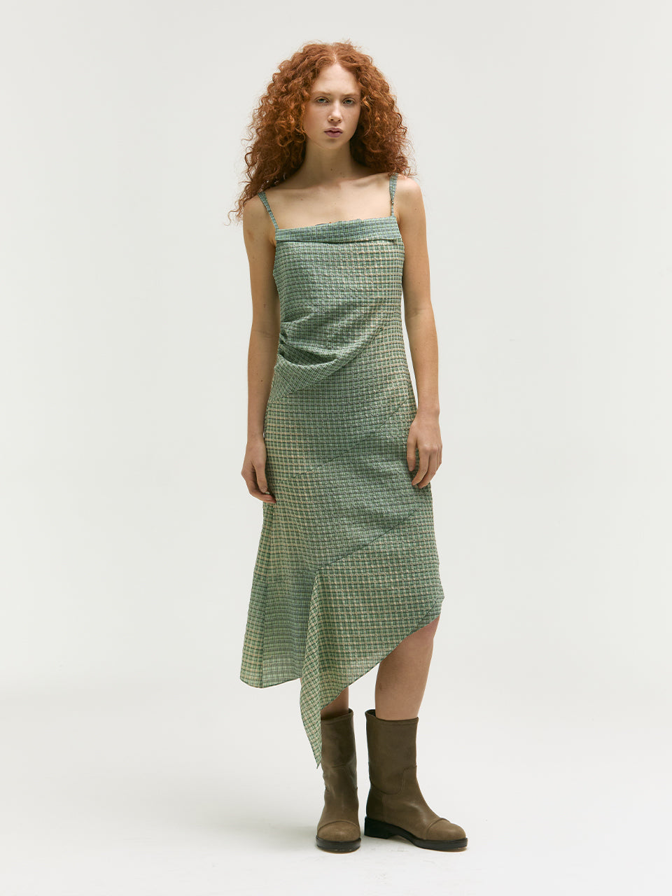 BLEACHED CHECK DRESS_mint