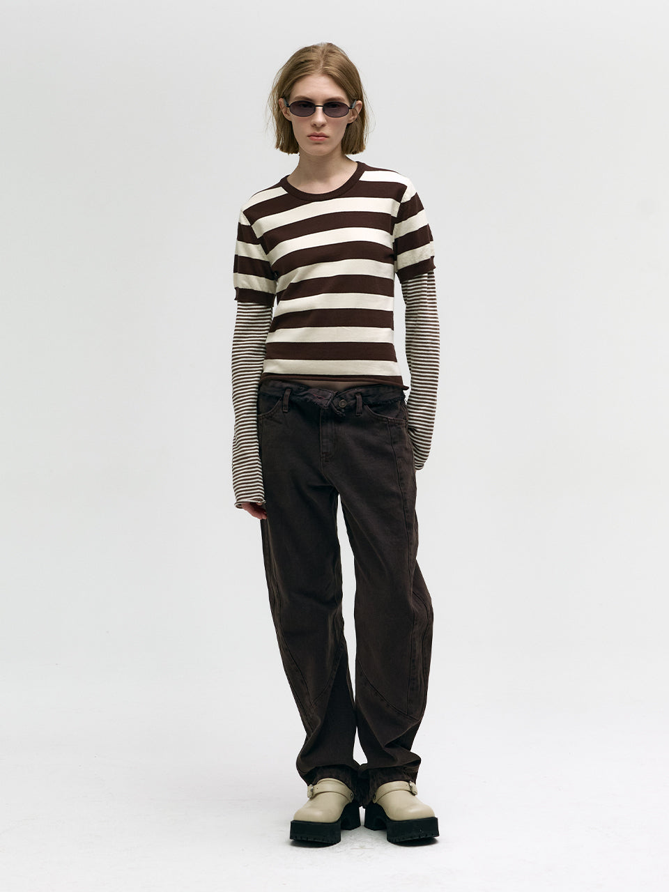 FOLD-OVER CURVED JEANS_burgundy