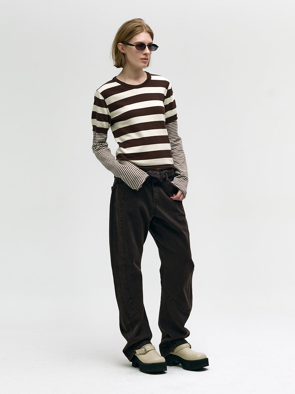 FOLD-OVER CURVED JEANS_burgundy