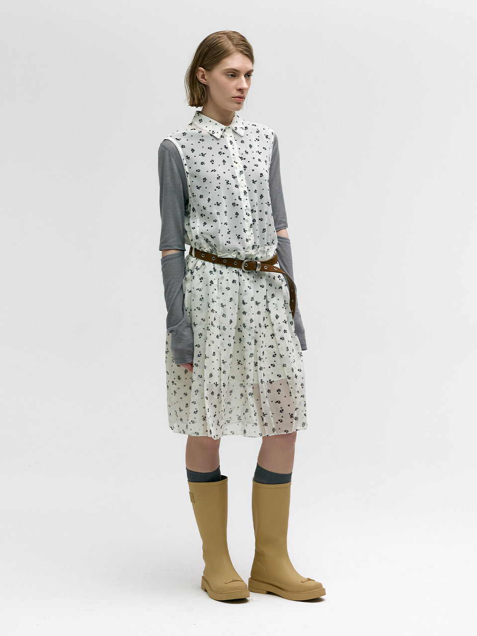 PRINTED PLEATS ONE-PIECE_beige