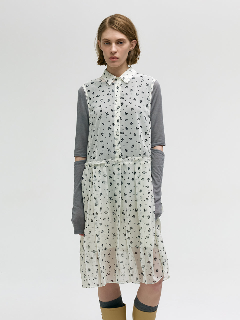 PRINTED PLEATS ONE-PIECE_beige