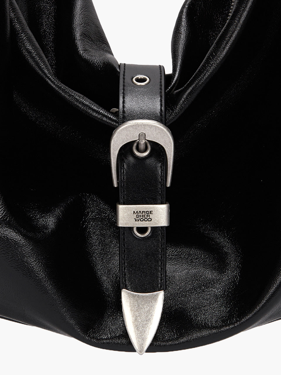 BELTED HOBO_black glossy plain