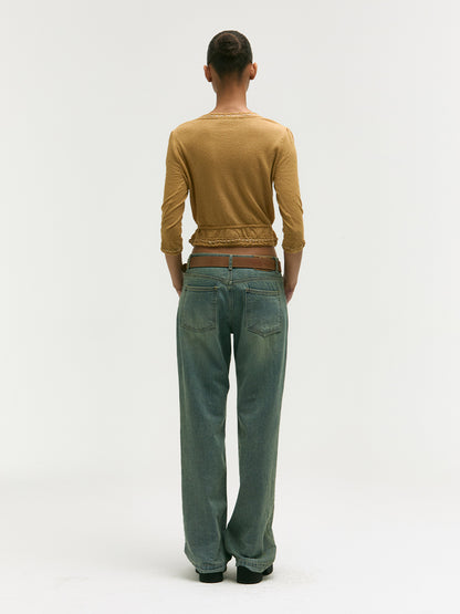 PEARL STRING BOLERO CARDIGAN_mustard