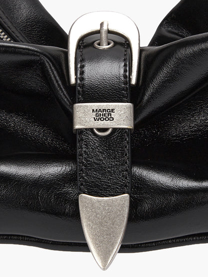 BELTED HOBO MEDIUM_black glossy plain
