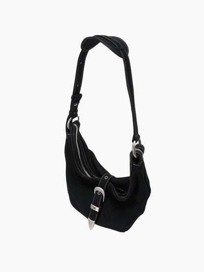 BELTED HOBO MEDIUM_black nubuck