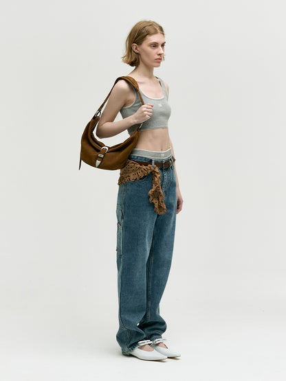 BELTED HOBO MEDIUM_chestnut nubuck