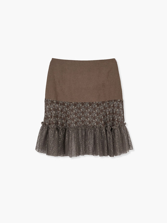 VINTAGE FLOWER SKIRT_brown