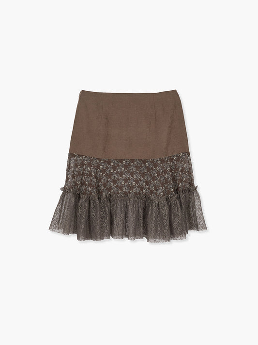 VINTAGE FLOWER SKIRT_brown