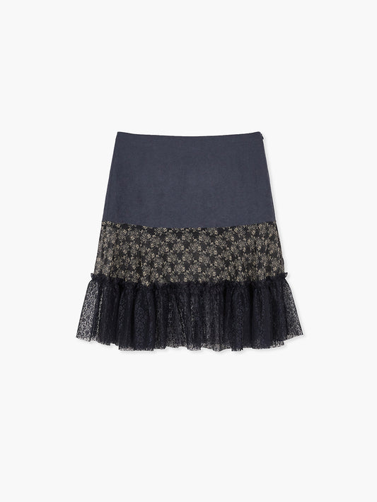 VINTAGE FLOWER SKIRT_navy