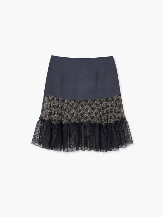 VINTAGE FLOWER SKIRT_navy