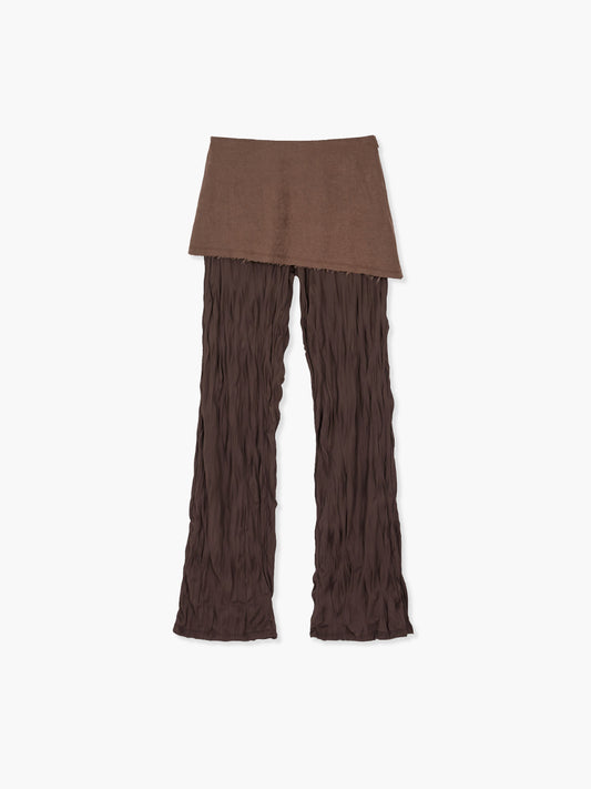WRINKLE LAYERED SKIRT PANTS_brown