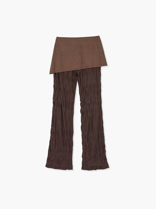 WRINKLE LAYERED SKIRT PANTS_brown