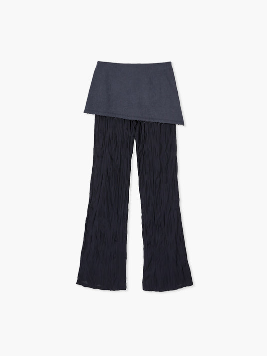 WRINKLE LAYERED SKIRT PANTS_navy