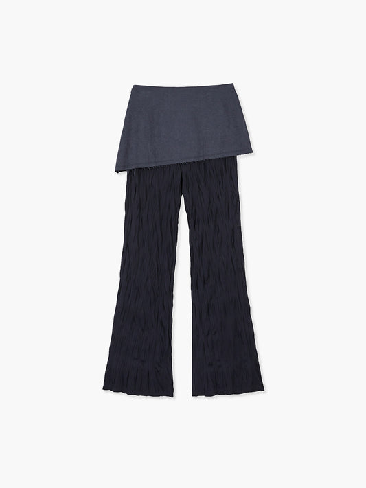 WRINKLE LAYERED SKIRT PANTS_navy