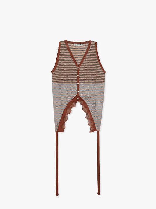 TAIL STRIPE KNIT VEST_brick