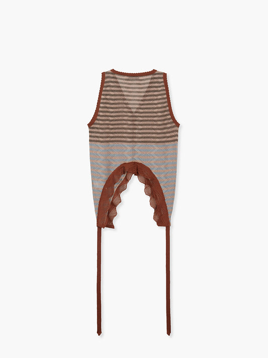 TAIL STRIPE KNIT VEST_brick